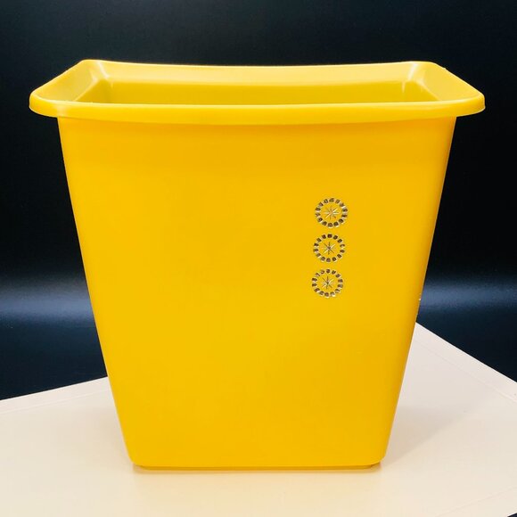 Vintage 60s Rubbermaid Mustard Yellow Plastic Small Trash Can Wastebasket - Picture 1 of 11